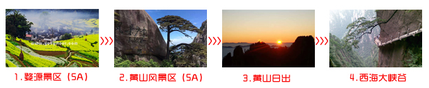 廣州到黃山旅游團(tuán)三日游途中景點(diǎn)游玩順序圖