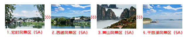 長(zhǎng)春到黃山旅游團(tuán)四日游途中景點(diǎn)游玩順序圖